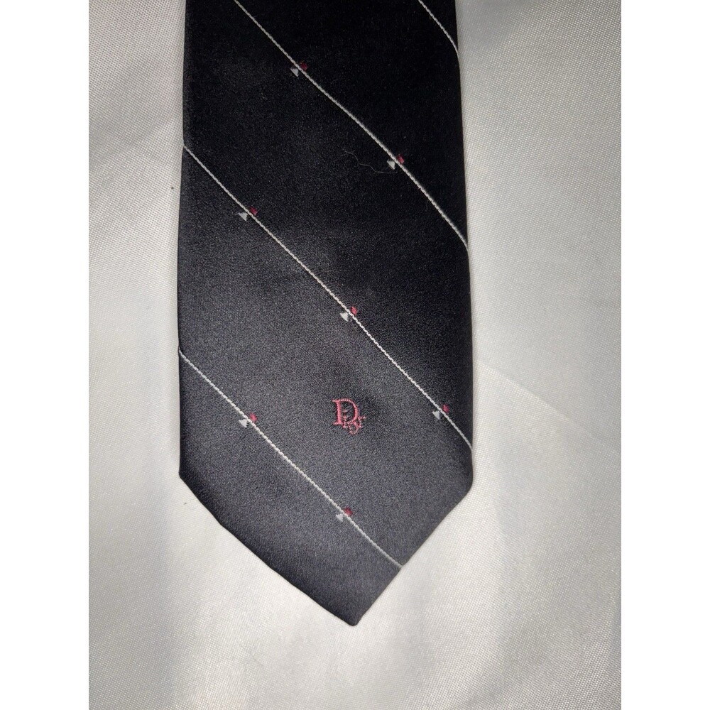 Vintage Christian Dior Black Striped Tie Authentic Dior Monogram - Missing tag
